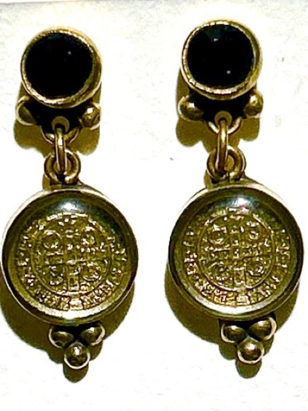 Virgin Saints & Angels Gold Tone Garnet Stone Drop Earrings EUC RARE